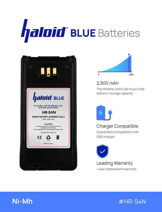 Haloid BLUE HR-54N Ni-MH Battery 54N for NX210 NX410 TK-2180 TK-3180 TK-5210 TK-5310 - HaloidRadios.com