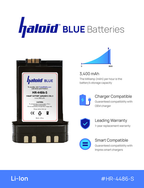 Haloid BLUE HR-4486-S Lithium Battery 4486-S for APX6000 APX7000 APX8000 Radios